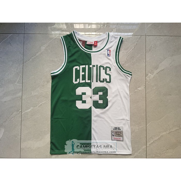 Camiseta Boston Celtics Larry Bird NO 33 Mitchell & Ness 1985-86 Split Blanco Verde